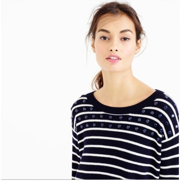 J.Crew Striped Merino Wool Sweater with Jewel Embellishment Size XS NWT - Picture 2 of 12